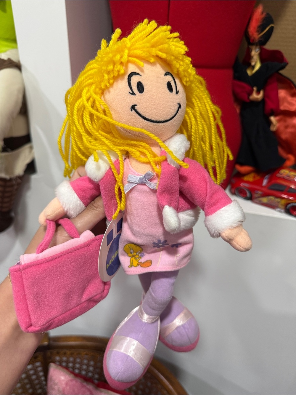 Warner Brothers Girl Plush Fashion Doll with Pink Outfit and Yellow Hair Sky
